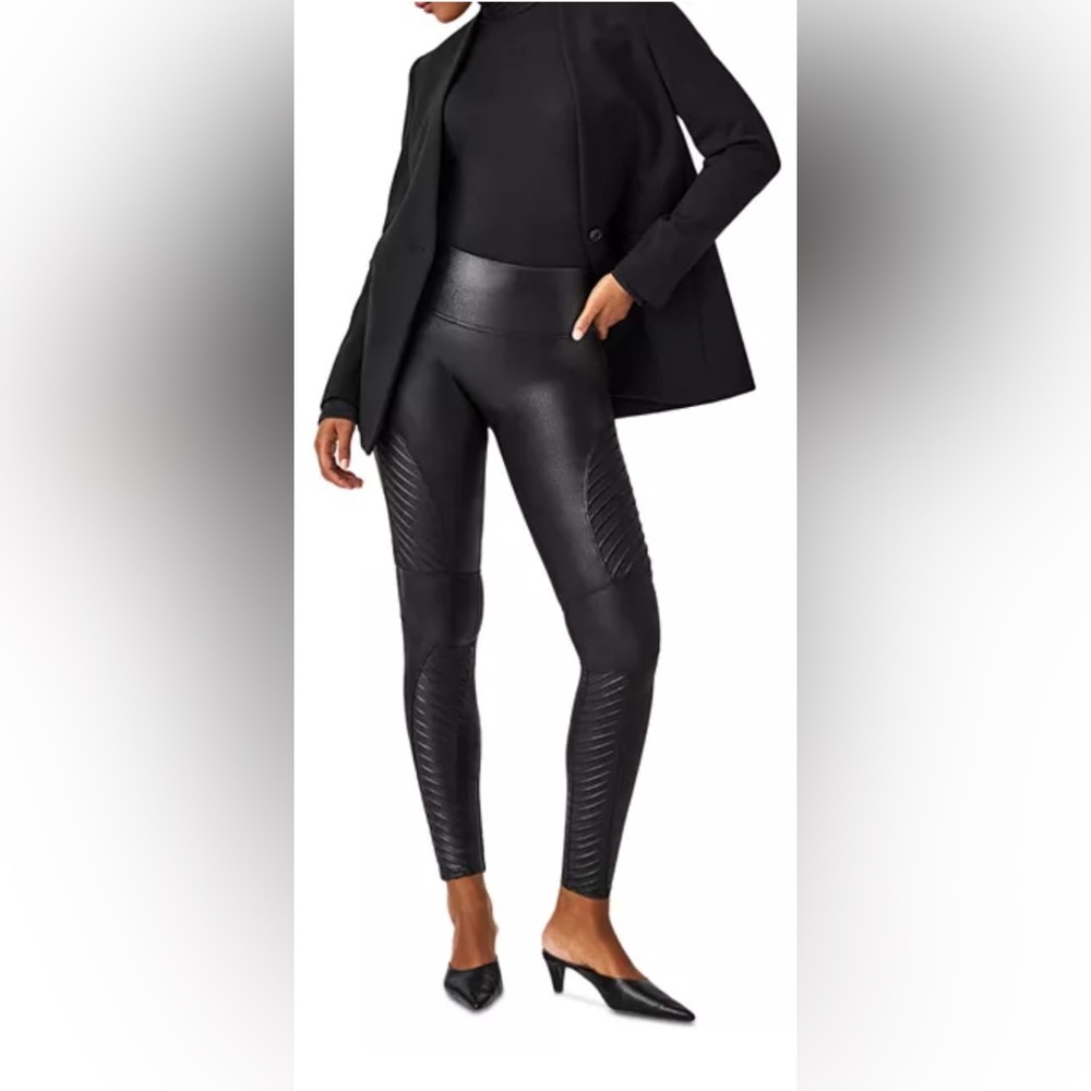SPANX NWT Very Black Faux Leather Moto Leggings size small